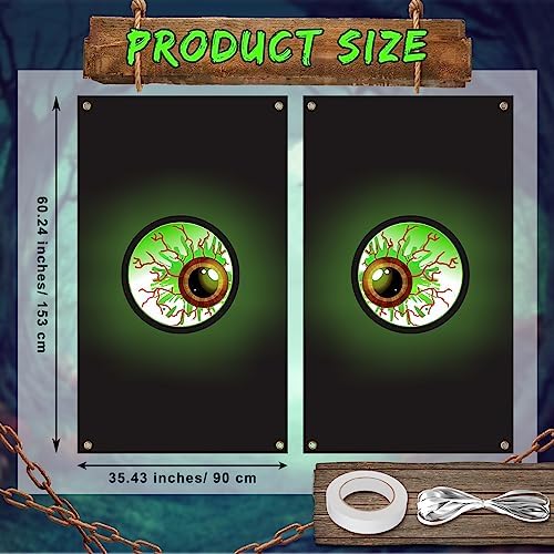 Preboun 2 Pcs Halloween Green Eyes Window Decoration Scary Spooky Halloween Window Silhouette Cover Curtain Decoration for Home Indoor Outdoor