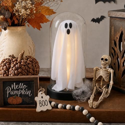 Halloween Decor-Halloween Decorations Indoor-Light Up Ghost in Glass Cloche