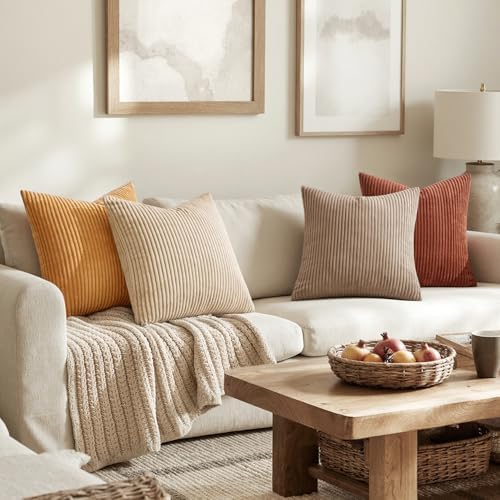 MIULEE Fall Corduroy Decorative Throw Pillow Covers Terracotta 18x18