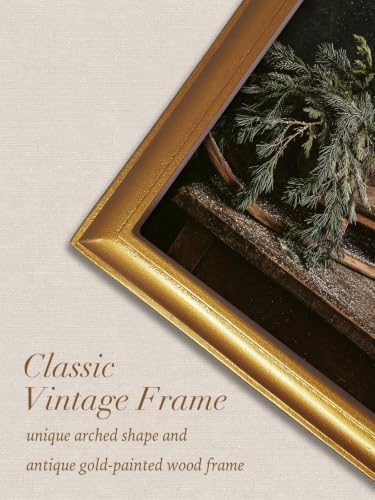 TwoDays Vintage Christmas Sled Pine 11" x 13.8" Gold Arched Framed Wall Art