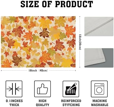 Fall Placemats Set of 4 18x12 Inch Autumn Maple Leaves Linen Place Mats Heat-Resistant Washable Wipeable Orange Season Holiday Table Mat for Party Kitchen Dining Room Dinner Table Decor