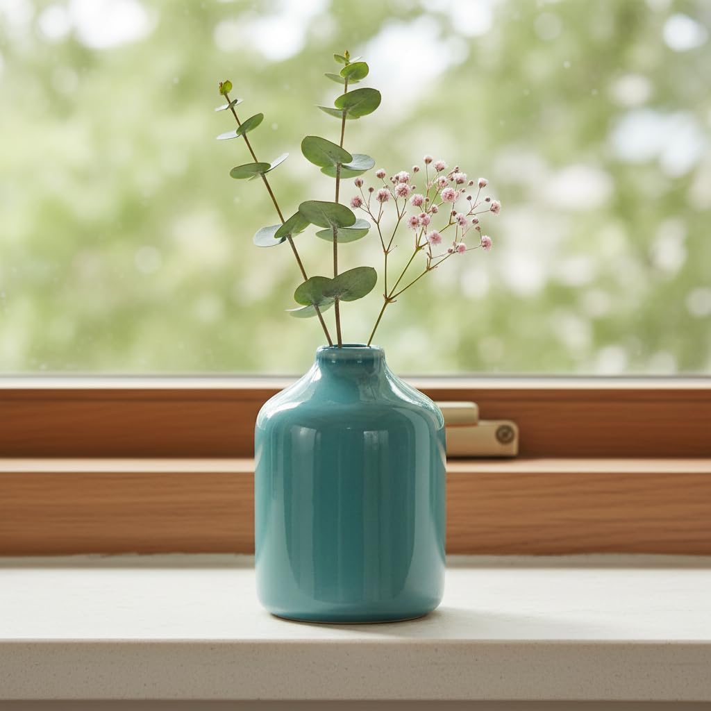 Small Blue Ceramic Vase / Teal Blue / 4 Inch