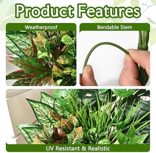 Faux Outdoor Plants, 10 Pcs UV Resistant Artificial Greenery Plants