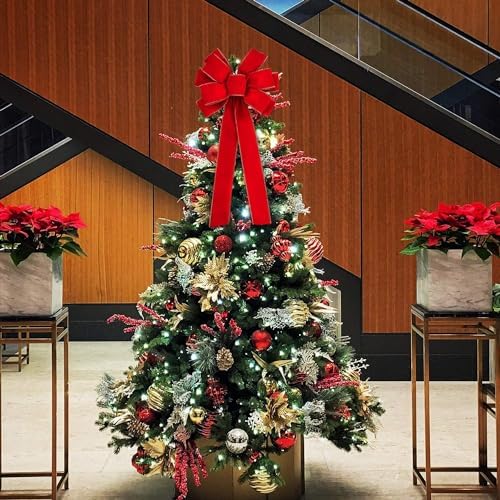8 Pcs Large Christmas Bow, 31" x 11" Golden Edged Red Velvet Wreath Bow