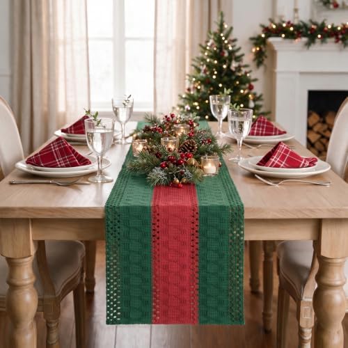 Artoid Mode Green Red Farmhouse Rustic Table Runner 12x48 Inch