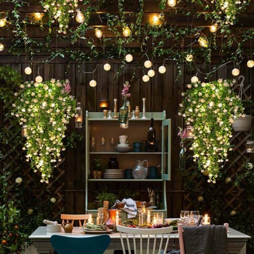 RECUTMS Hanging Fake Plants Fake Vines Artificial Plant Large White Flowers