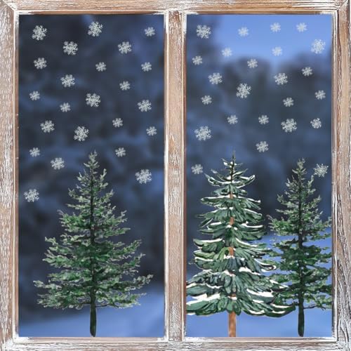 Horaldaily 130 PCS Christmas Window Cling Sticker, Trees Snow for Home Party Supplies Shop Window Glass Display Decoration