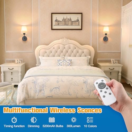 NIORSUN 13.8 inch Battery Operated Wall Sconce Set of 2,Black Rechargeable Wall Lights with 10400mAh Dimmable