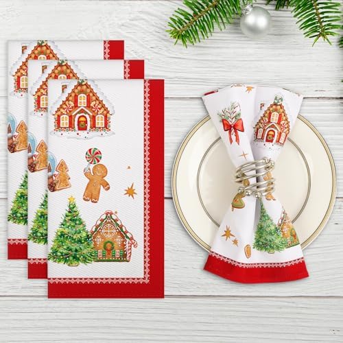 Christmas Gingerbread Cotton Cloth Napkins, 18×18 in, Set of 12