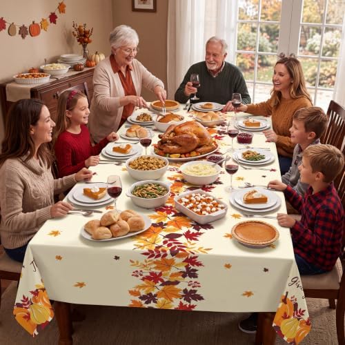 6 Pack Thanksgiving Pumpkin Disposable Plastic Tablecloth 54" x 108" Autumn Party Table Cloths Disposable for Thanksgiving Party Decorations Indoor or Outdoor Birthdays Buffet Table