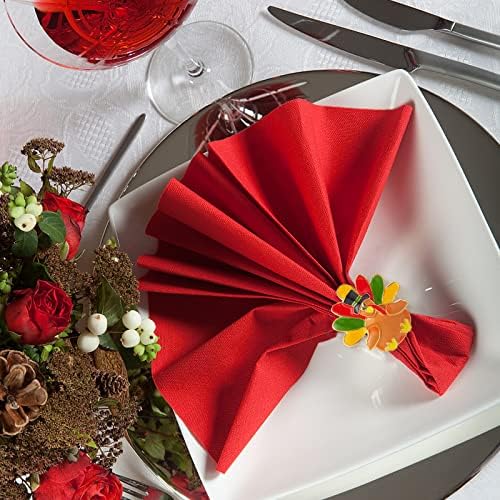 Halatool Thanksgiving Turkey Napkin Rings Set of 8, Alloy Fall Napkin Rings Dinner Tables Holders for Thanksgiving Weddings Holidays Gathering Dinner Party Decorations