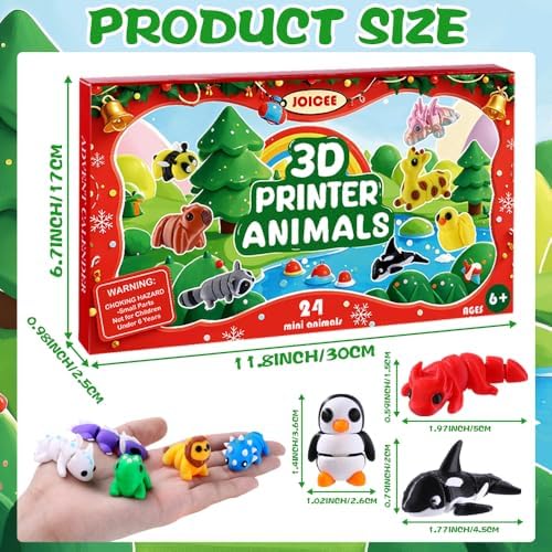 JOICEE 2026 Christmas Advent Calendar with 3D Printed Animals Fidget Toys