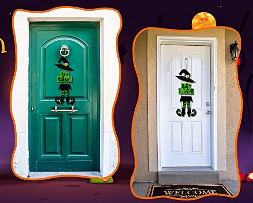 Yerliker Happy Halloween Sign Decoration Green Wooden Witch Hanging