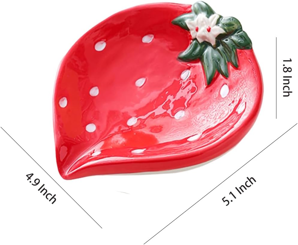 Strawberry Soap Holder Ceramic Soap Dish Self Draining Soap Holder Decorative Soap Dish / Red