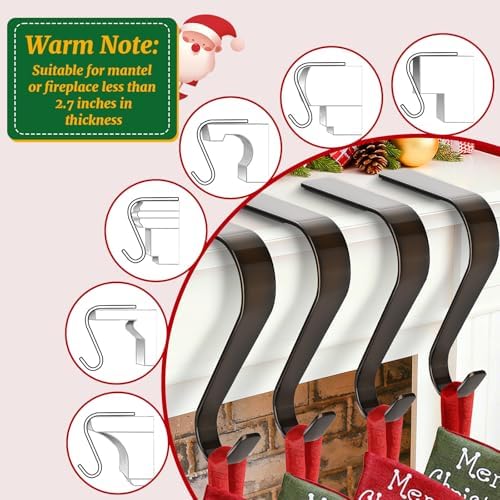 Christmas Stocking Holders for Mantle Set 4, Non-Slip Fireplace Hooks