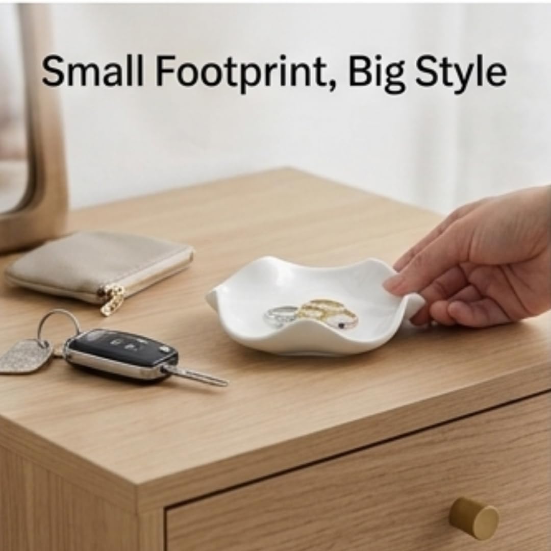 Elegant 5.3" Trinket Tray & Ring Holder Dish / White Ceramic