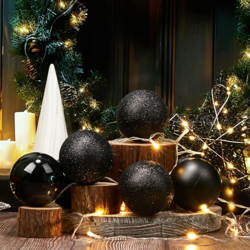 Emopeak 16 Count Black Christmas Balls Ornaments 3.15 Inch