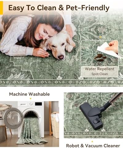 RELEANY Washable Area Rug, Runner 3'x6', Green/Dark Green/Gray