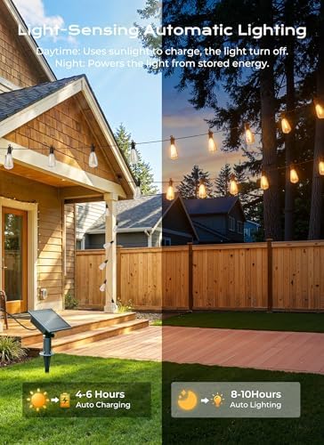 Brightown 37FT Solar String Lights Outdoor, 10+1 Shatterproof LED Lights