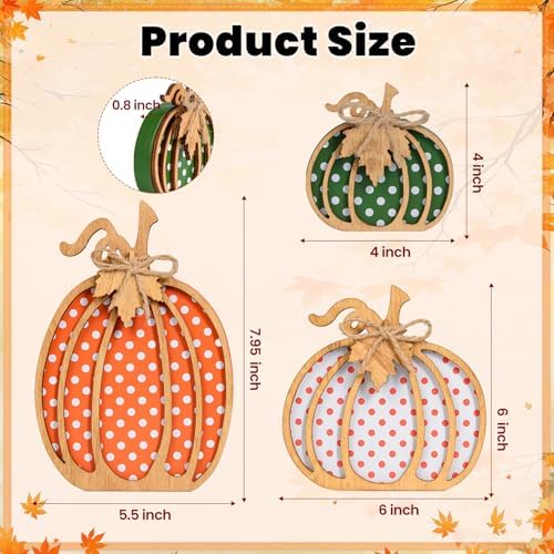 OLANRUN Fall Decorations for Home, 3-Piece Wooden Pumpkin Fall Decor, Rustic Farmhouse Indoor Autumn Thanksgiving Decorations for Table Centerpiece, Tiered Tray, Mantel, Shelf, Office (4-8 Inch)