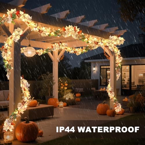 Fall Decorations Lighted Fall Garland, 9FT 50 Count Incandescent Lights Brown Wire UL Certified Connectable Maple Leaves String Lights for Home Fireplace Mantle Thanksgiving Decor