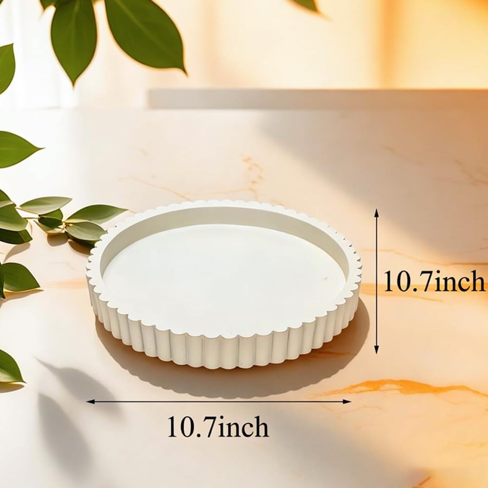 11" Round Scalloped Edge Tray / White