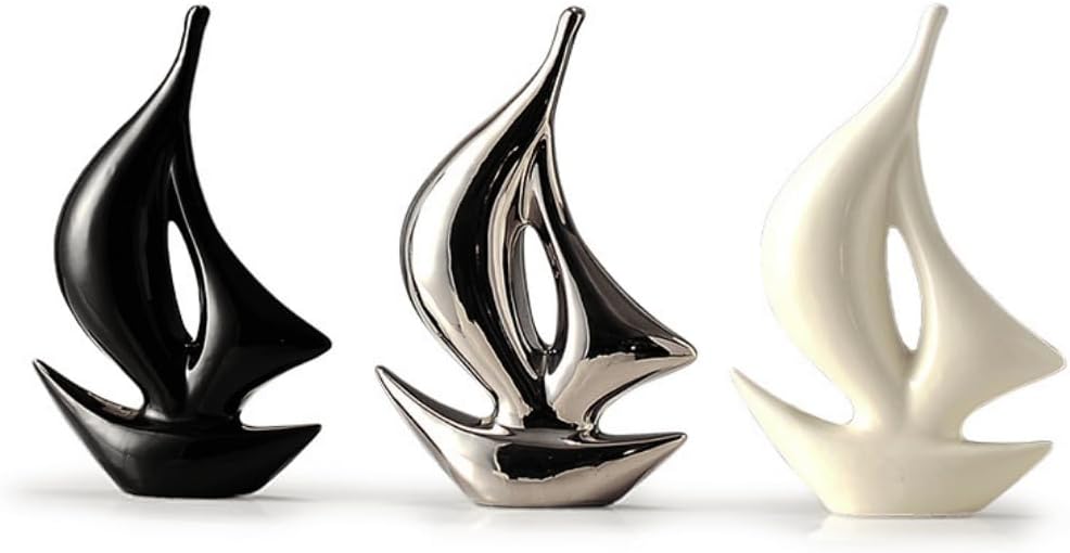 Sailboat Art Ceramic Statues / Black