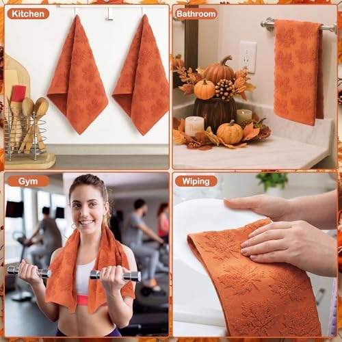 Mindsoft 2 Pcs Fall Hand Towels 3D Pumpkin Jacquard,Orange Maple Leaves