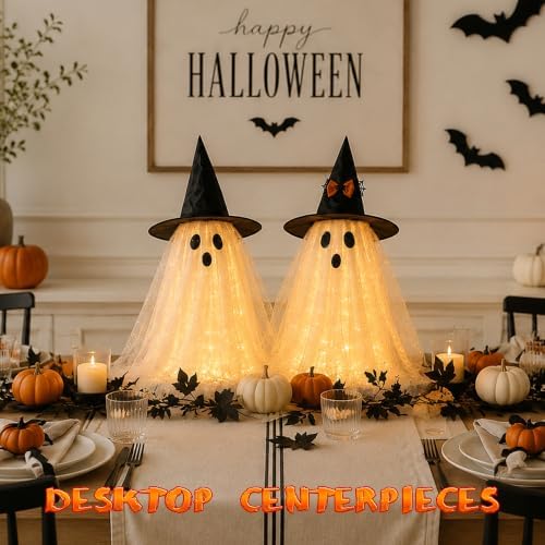 AYGXU 2pcs Halloween Decorations Indoor,Ghost Decor with String Lights Remote Control,Halloween Party