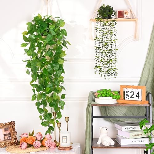 Waipfaru Fake Hanging Plants, 2Pcs Artificial Potted Plant Pothos