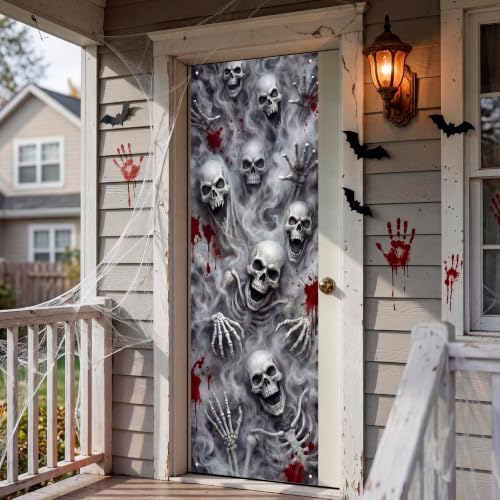 JOYIN 30”x72” Halloween 3D Skull Door Cover Decorations Indoor, Spooky Home Decor Haunted House Stickers, Scary Home Party Supplies Front Room Decor Outdoor