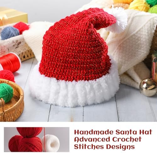 Syhood Christmas Tree Topper Red Crochet Santa Hat Farmhouse Holiday Xmas Decor for Christmas Tree Ornament Party Decoration