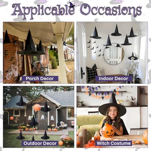 15 PCS Halloween Witch Hats, Black Hanging Wizard Hat Decorations