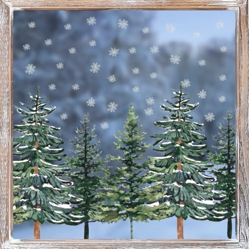 Horaldaily 130 PCS Christmas Window Cling Sticker, Trees Snow for Home Party Supplies Shop Window Glass Display Decoration