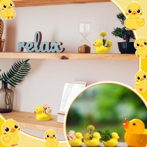 Sieral 3 Pcs Yellow Duck Shaped Ceramic Planter Duck Flower Vase Cute Cartoon Animal Flower Planter Pots for Indoor/Outdoor Gardens Decoration Home and Nursery Decor