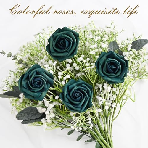 BLEUM CADE 36Pcs Artificial Flowers Fake Foam Roses with Stems for Wedding