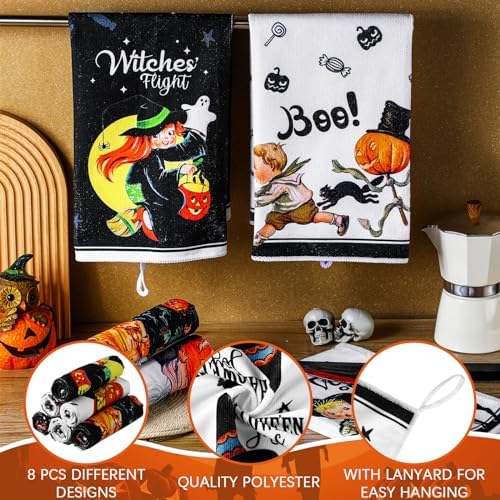 FuWeave 6 Pcs Halloween Kitchen Towels Funny Kitchen Decor