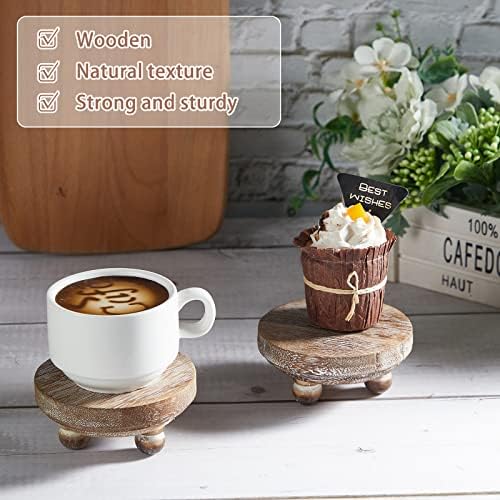 Mini Wood Risers for Decor Round Wooden Riser Small Wooden Stool Display Stand / Brown / Set of 2