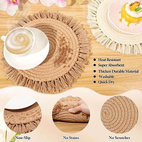 13 Inch Round Cotton Placemat Set of 4 Boho Placemats Table Mats Woven Washable Table Placemats for Fall Kitchen Dining Home Farmhouse Thanksgiving Christmas Decoration Heat Resistant Place Mat