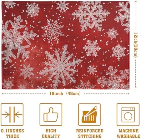 Red Snowflake Xmas Placemats Set of 4 Merry Christmas Snowflakes Linen Fabric Table Mats Seasonal Winter Holiday Washable Place Mats for Party Kitchen Dining Outdoor Indoor Decor