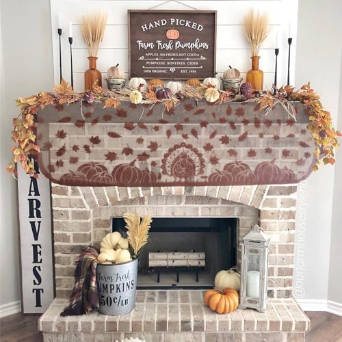 Thanksgiving Mantle Scarf for Fireplace Decorations - Lace Mantel Cover Runner Garland for Fall Home Living Room Decorations – Autumn Turkey Pumpkin Maple Oak Leaves Centerpiece Décor Indoor