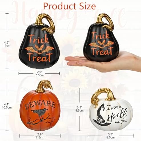 DILATATA Fall Pumpkins Decoration 3Pcs Resin Pumpkins Thanksgiving Fake Pumpkin Figurines Small Carved Pumpkin for Home Harvest Halloween Thanksgiving Rustic Farmhouse Table Centerpiece Shelf Mantel