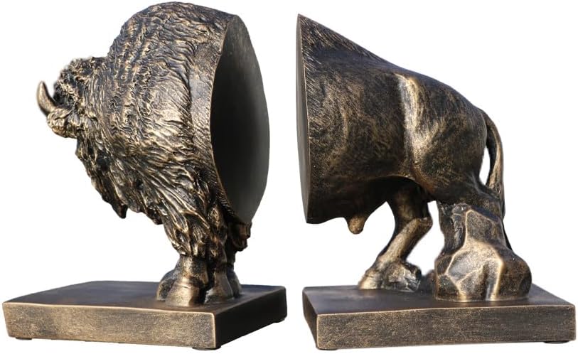 Art bookend / Polyresin Buffalo Bookend / Set of 2