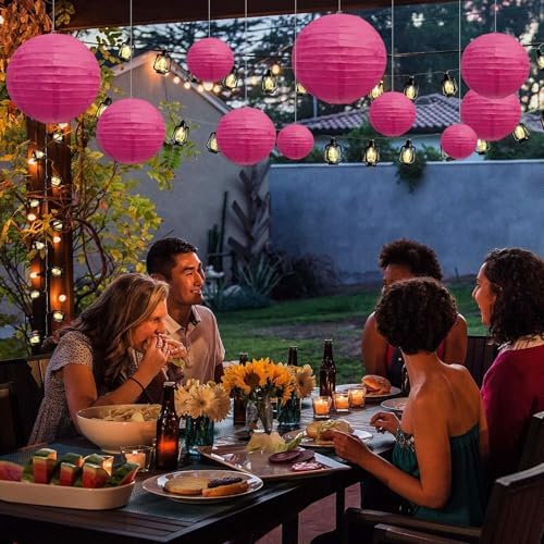 20Pcs Fuchsia Paper Lanterns for Parties, 4” 6” 8” 10” 12” Chinese Asian Hanging Round Paper Lanterns for Birthday Wedding Halloween Christmas Home Decor Party Decor