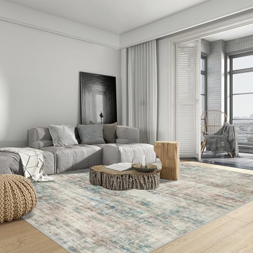 4x6 Area Rugs for Living Room: Washable Abstract Multi Color Badroom Carpet