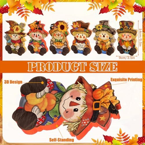 DoubleFill 6 Pcs Fall Scarecrow Table Decoration Wooden Scarecrow Figurines