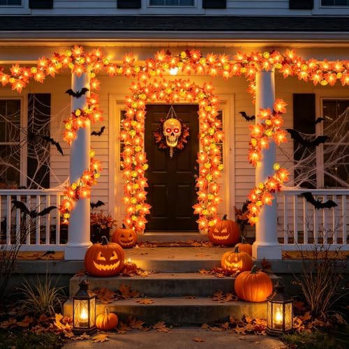Timer&3 Pack Halloween Fall Decor Fall Garland with Pumpkin Lights 60LED