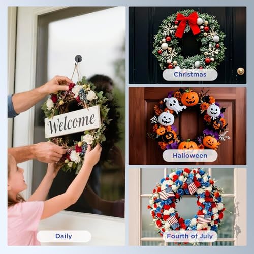 OUTXE Wreath Hanger for Front Door, Upgraded Suction Cup Reef Hook