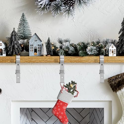 Stocking Hangers for Mantel,Adjustable Christmas Stocking Holder (8pcs-Silver)