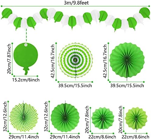 Green Party Decorations, Papar Fans Pompoms Fans Garlands for Birthday Wedding Graduation Summer Forest Carnival St.Patrick's Irish Party Decorations